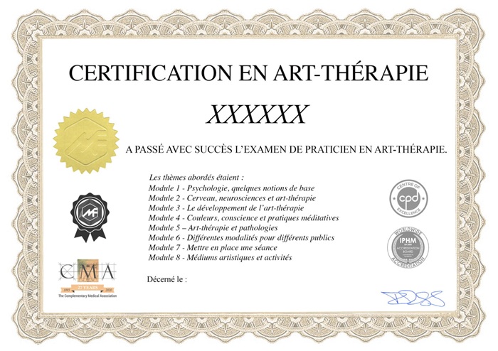 Certificat de formation art-thérapie en Occitanie accrédité IPHM et CMA